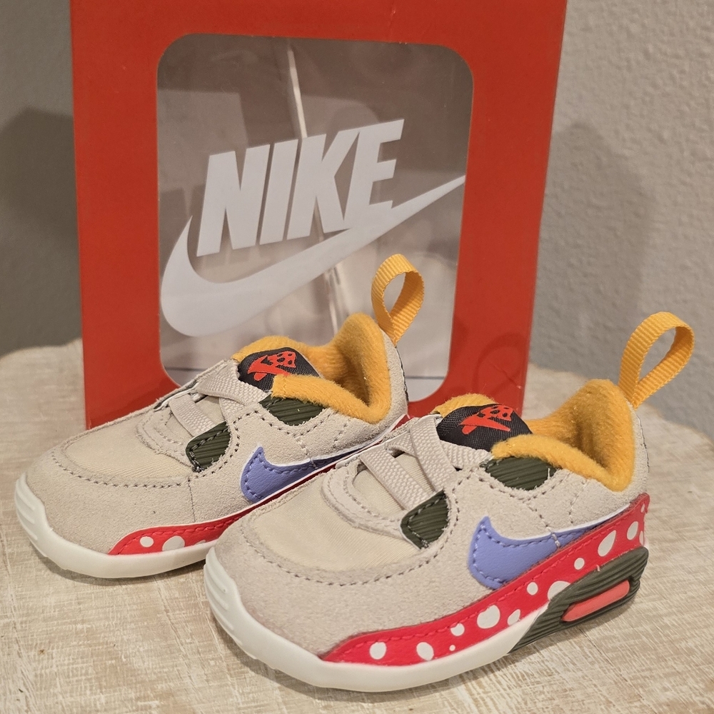 Nike Max 90 Crib Sz 2C DR0407-200 Pearl White Light Thistle Baby Soft Shoes NEW